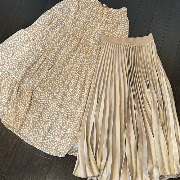 Nude Pink Pleated Chiffon Tiered Leopard Maxi Skirt Set | Feminine Chic XS S - Picture 1 of 12